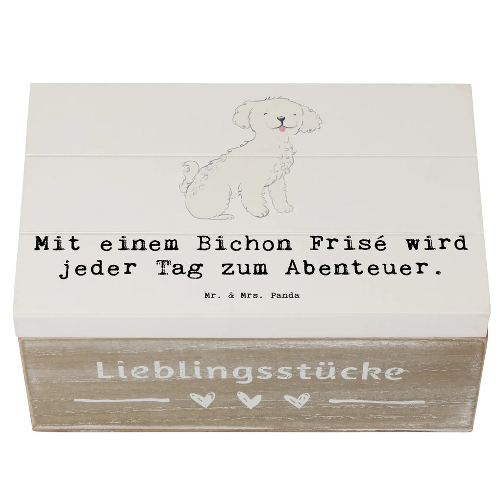 Holzkiste Mit einem Bichon Frisé wird jeder Tag zum Abenteuer. Dekokiste, Geschenkbox, XXL, Schatzkiste, Holzkiste, Erinnerungsbox, Schatulle, Truhe, Geschenkdose, Erinnerungskiste, Aufbewahrungsbox, Kiste, Hund, Hunderasse, Rassehund, Hundebesitzer, Geschenk, Tierfreund, Schenken, Welpe