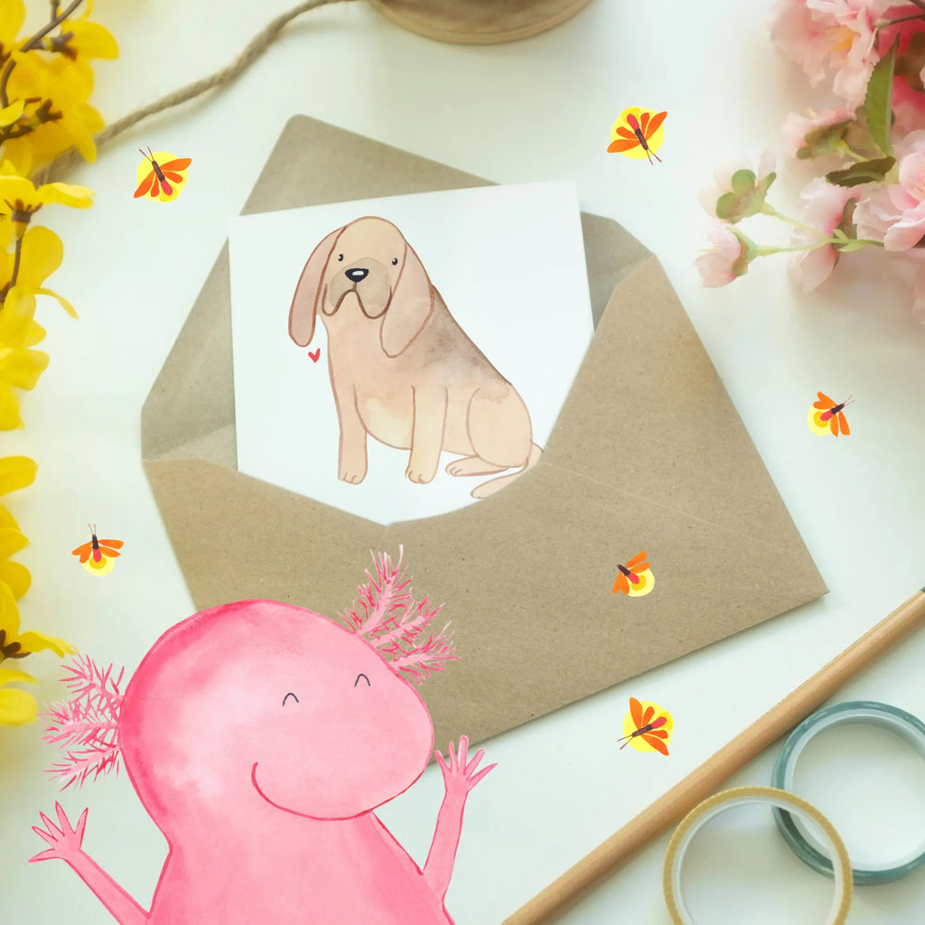 Greetings card Bluthunde: sanfte Riesen mit unvergleichlichem Spürsinn Grußkarte, Hochzeitskarte, Geburtstagskarte, Karte, Ansichtskarten, Einladungskarte, Glückwunschkarte, Klappkarte, Hund, Hunderasse, Rassehund, Hundebesitzer, Geschenk, Tierfreund, Schenken, Welpe