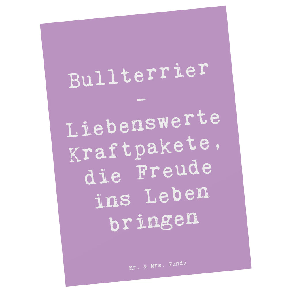 Postcard Saying Bullterrier - Liebenswerte Kraftpakete, die Freude ins Leben bringen Ansichtskarte, Karte, Einladung Geburtstag, Einladungskarte, Einladungskarten Geburtstag, Ansichtskarten, Grußkarte, Geburtstagskarte, Postkarte, Geschenkkarte, Einladung, Dankeskarte, Hund, Hunderasse, Rassehund, Hundebesitzer, Geschenk, Tierfreund, Schenken, Welpe