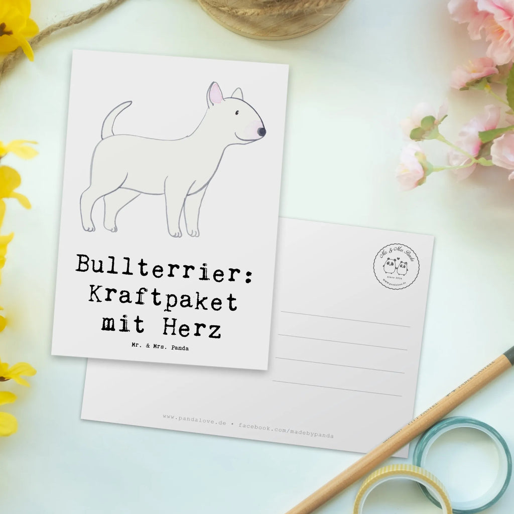 Postkarte Bullterrier Kraftpaket Geburtstagskarte, Dankeskarte, Karte, Einladungskarten Geburtstag, Ansichtskarten, Einladung Geburtstag, Grußkarte, Geschenkkarte, Einladungskarte, Ansichtskarte, Postkarte, Einladung, Hund, Hunderasse, Rassehund, Hundebesitzer, Geschenk, Tierfreund, Schenken, Welpe