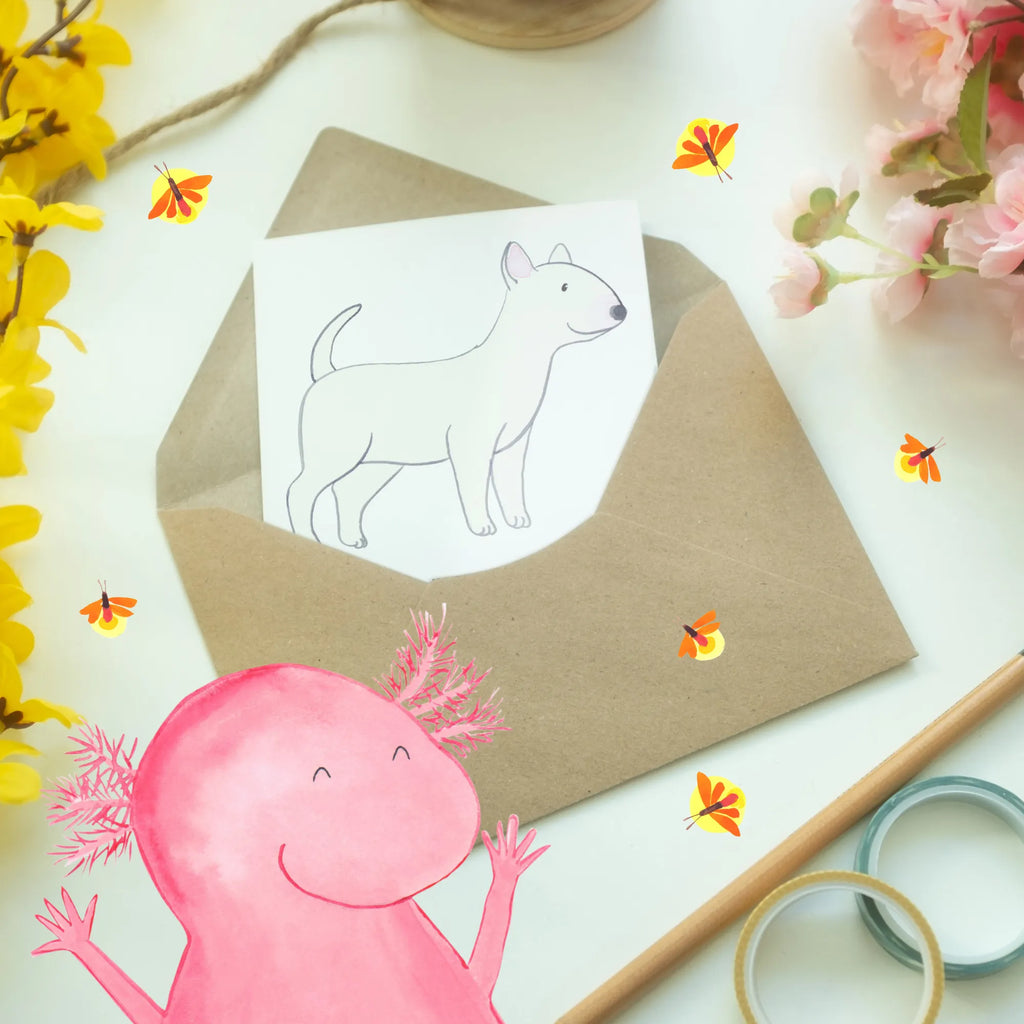 Greetings card Ein Bullterrier: Starker Charakter, treuer Freund. Hochzeitskarte, Grußkarte, Geburtstagskarte, Glückwunschkarte, Klappkarte, Einladungskarte, Ansichtskarten, Karte, Hund, Hunderasse, Rassehund, Hundebesitzer, Geschenk, Tierfreund, Schenken, Welpe