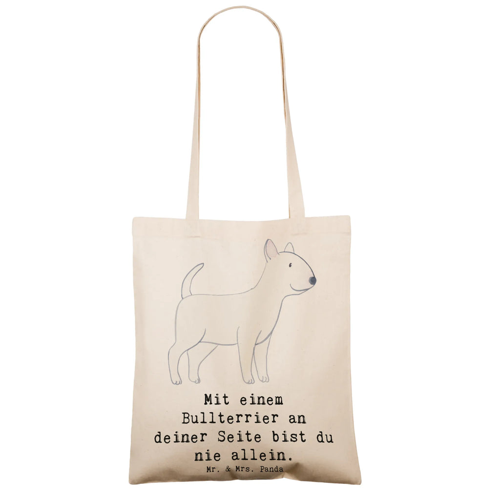 Tote bag Mit einem Bullterrier an deiner Seite bist du nie allein. Stofftasche, Strandtasche, Laptoptasche, Einkaufstasche, Schultertasche, Tragetasche, Beuteltasche, Umhängetasche, Einkaufstüte, Tasche, Shopper, Jutebeutel, Badetasche, Beutel, Jutetasche, Stoffbeutel, Hund, Hunderasse, Rassehund, Hundebesitzer, Geschenk, Tierfreund, Schenken, Welpe
