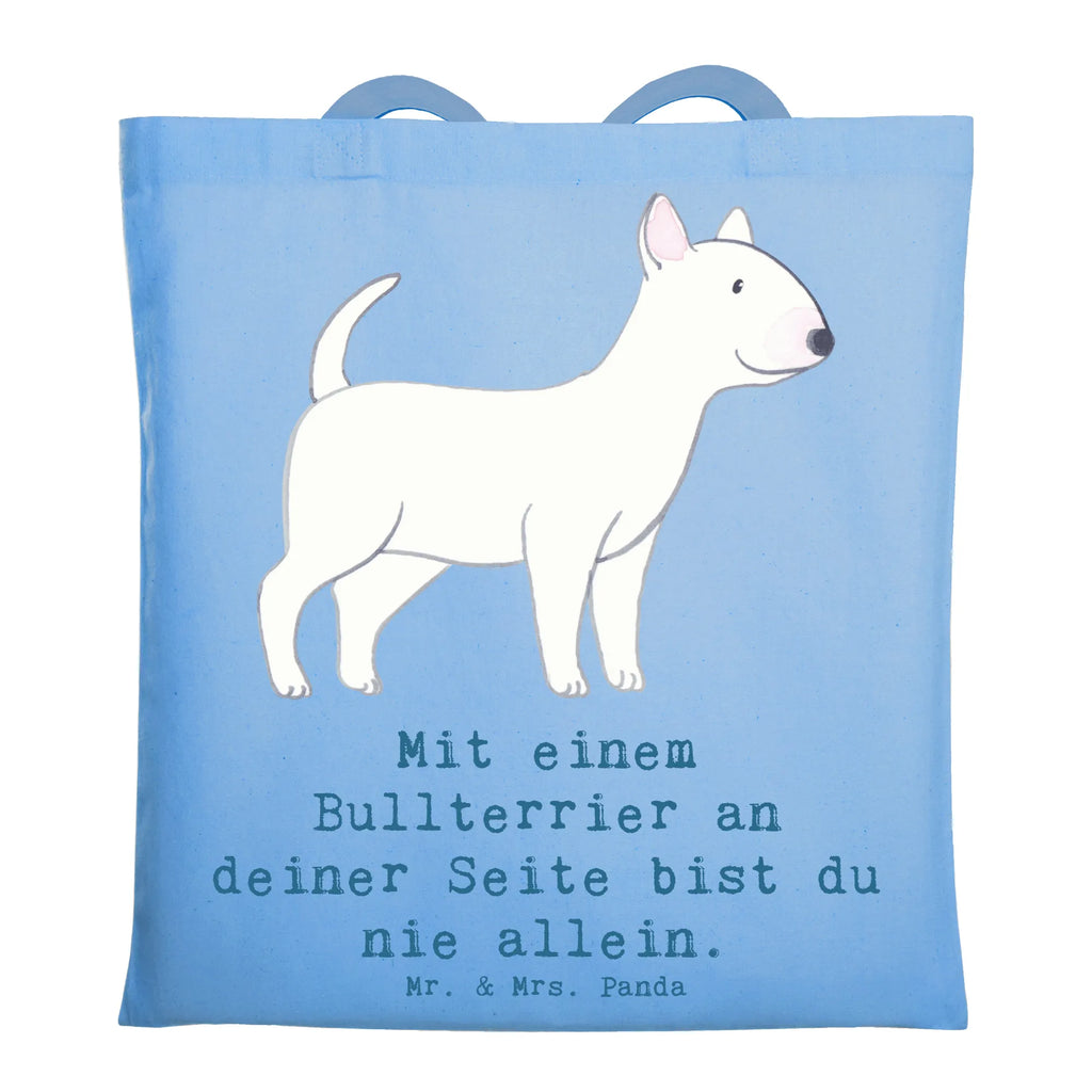Tote bag Mit einem Bullterrier an deiner Seite bist du nie allein. Stofftasche, Strandtasche, Laptoptasche, Einkaufstasche, Schultertasche, Tragetasche, Beuteltasche, Umhängetasche, Einkaufstüte, Tasche, Shopper, Jutebeutel, Badetasche, Beutel, Jutetasche, Stoffbeutel, Hund, Hunderasse, Rassehund, Hundebesitzer, Geschenk, Tierfreund, Schenken, Welpe
