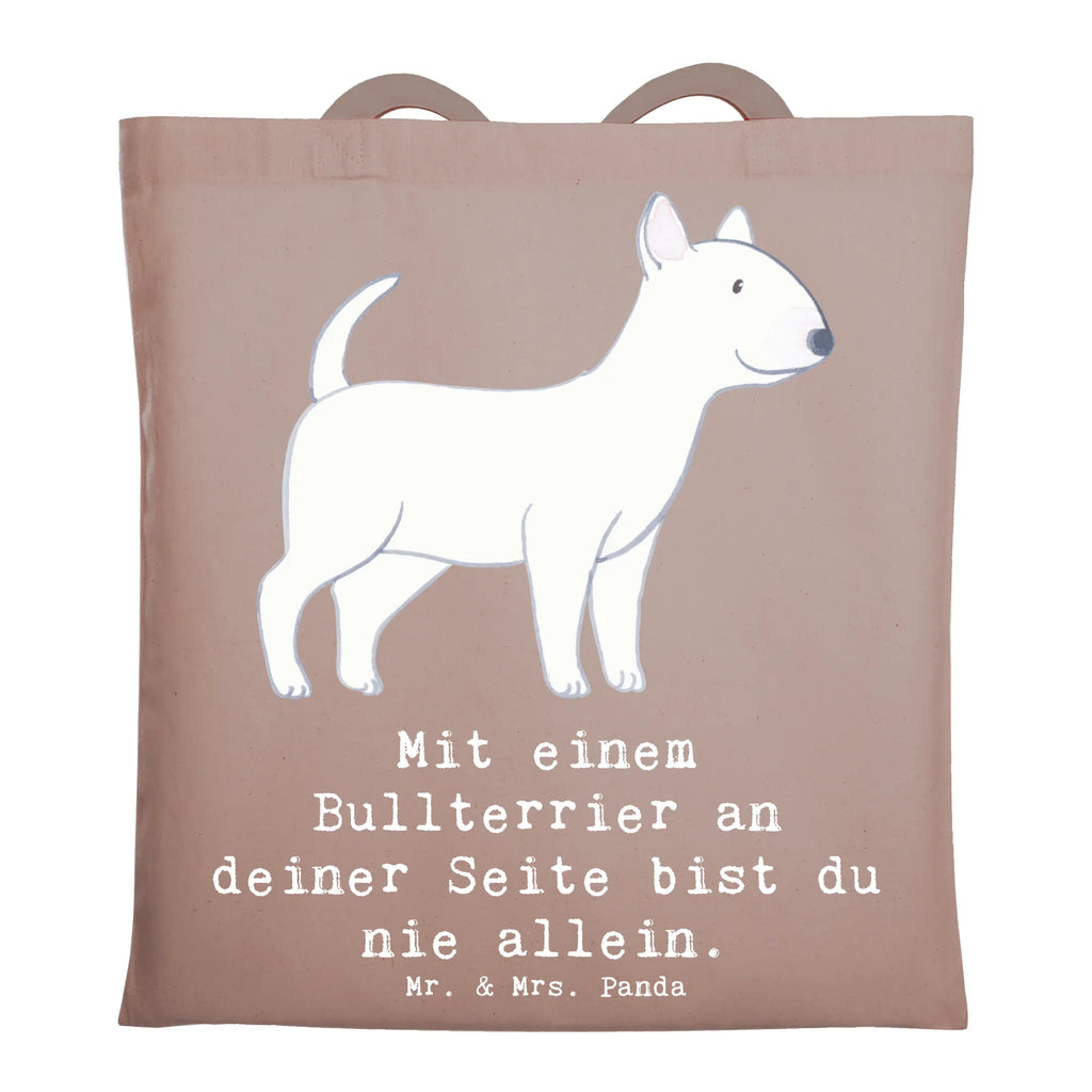 Tote bag Mit einem Bullterrier an deiner Seite bist du nie allein. Stofftasche, Strandtasche, Laptoptasche, Einkaufstasche, Schultertasche, Tragetasche, Beuteltasche, Umhängetasche, Einkaufstüte, Tasche, Shopper, Jutebeutel, Badetasche, Beutel, Jutetasche, Stoffbeutel, Hund, Hunderasse, Rassehund, Hundebesitzer, Geschenk, Tierfreund, Schenken, Welpe