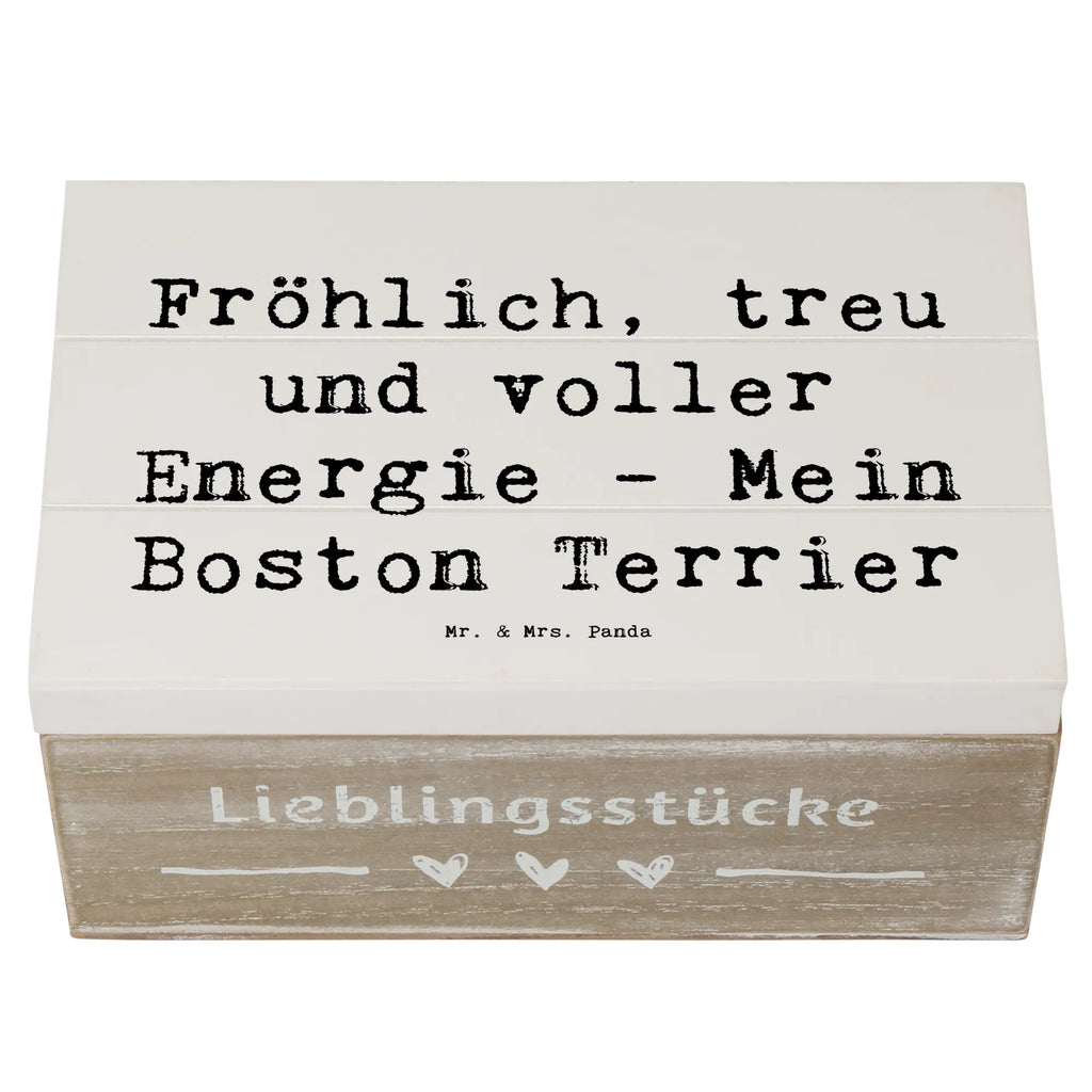 Skrzynia drewniana Przysłowie Fröhlich, treu und voller Energie - Mein Boston Terrier Geschenkbox, Schatzkiste, Kiste, Erinnerungsbox, Aufbewahrungsbox, XXL, Geschenkdose, Erinnerungskiste, Holzkiste, Truhe, Schatulle, Dekokiste, Hund, Hunderasse, Rassehund, Hundebesitzer, Geschenk, Tierfreund, Schenken, Welpe