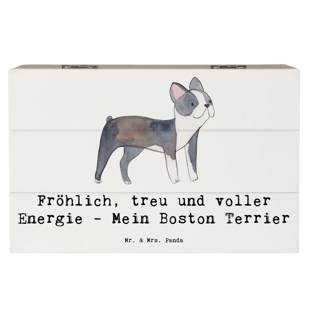 Wooden chest Fröhlich, treu und voller Energie - Mein Boston Terrier Holzkiste, Geschenkdose, Schatulle, Dekokiste, Erinnerungsbox, XXL, Aufbewahrungsbox, Erinnerungskiste, Schatzkiste, Geschenkbox, Truhe, Kiste, Hund, Hunderasse, Rassehund, Hundebesitzer, Geschenk, Tierfreund, Schenken, Welpe
