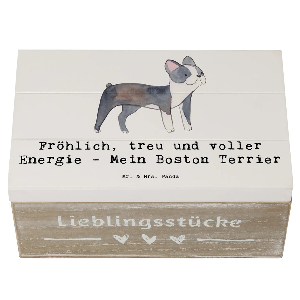 Wooden chest Fröhlich, treu und voller Energie - Mein Boston Terrier Holzkiste, Geschenkdose, Schatulle, Dekokiste, Erinnerungsbox, XXL, Aufbewahrungsbox, Erinnerungskiste, Schatzkiste, Geschenkbox, Truhe, Kiste, Hund, Hunderasse, Rassehund, Hundebesitzer, Geschenk, Tierfreund, Schenken, Welpe