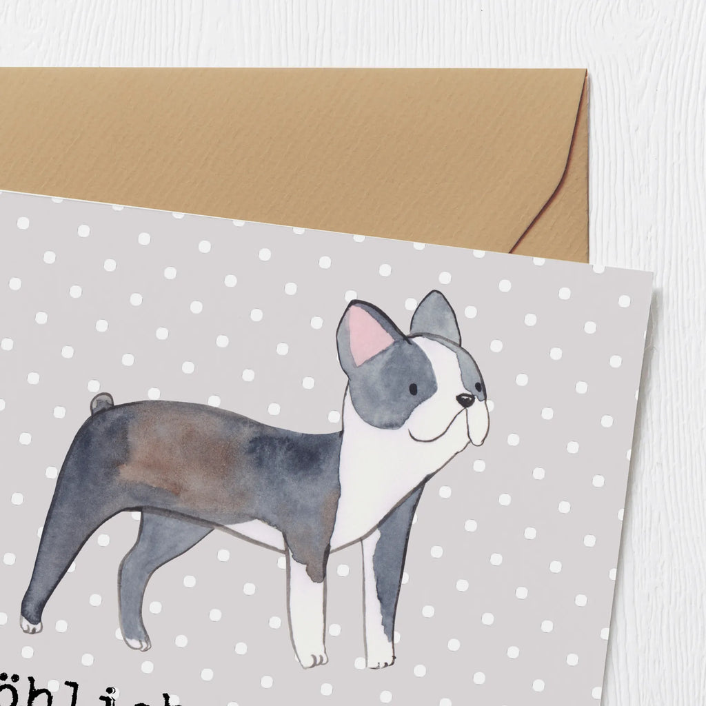 Deluxe Karte Boston Terrier Freude Geburtstagskarte, Grußkarte, Glückwunschkarte, Einladungskarte, Karte, Hochwertige Grußkarte, Hochzeitskarte, Klappkarte, Hochwertige Klappkarte, Hund, Hunderasse, Rassehund, Hundebesitzer, Geschenk, Tierfreund, Schenken, Welpe