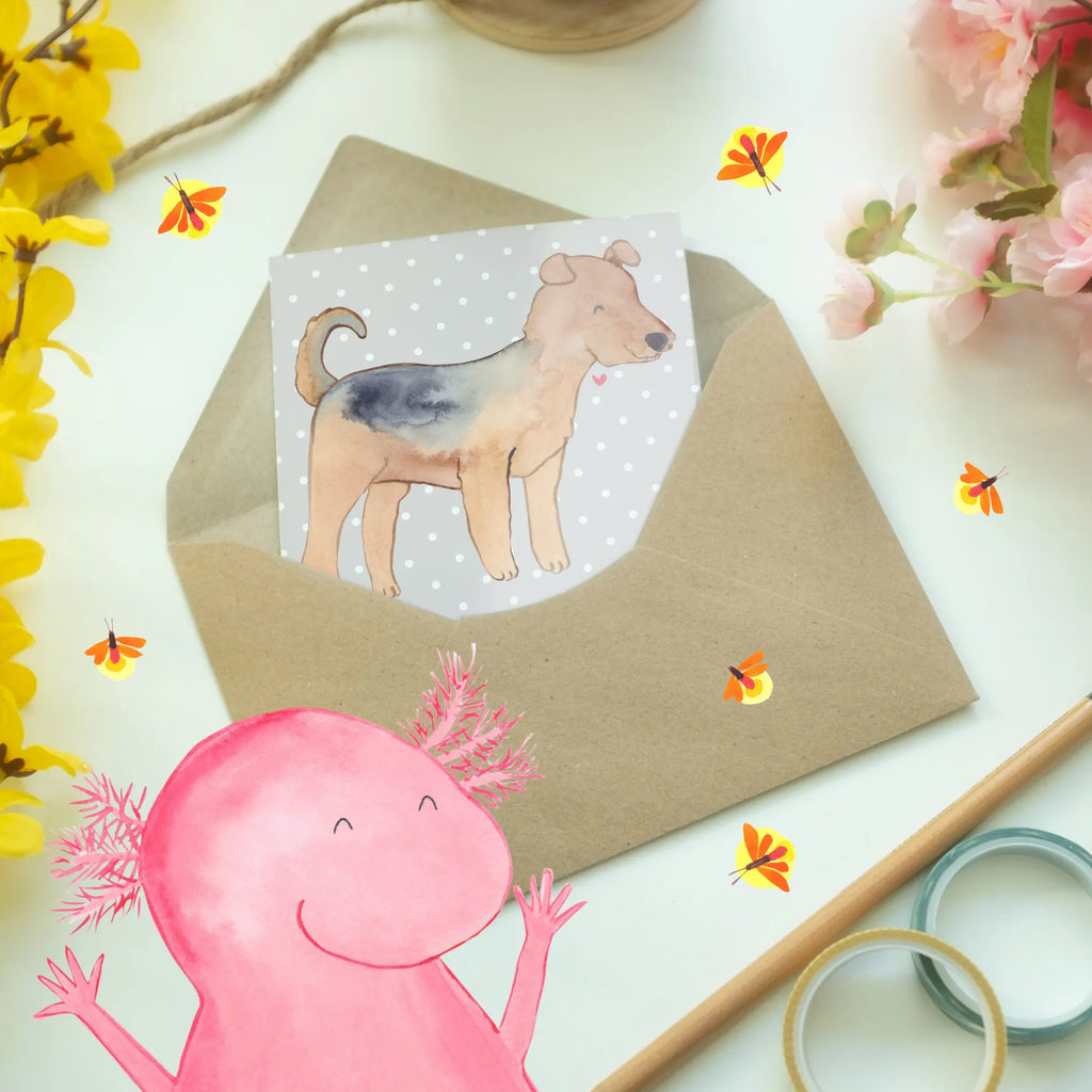 Grußkarte Airedale Terrier Glückwunschkarte, Ansichtskarten, Geburtstagskarte, Hochzeitskarte, Einladungskarte, Karte, Grußkarte, Klappkarte, Hund, Hunderasse, Rassehund, Hundebesitzer, Geschenk, Tierfreund, Schenken, Welpe