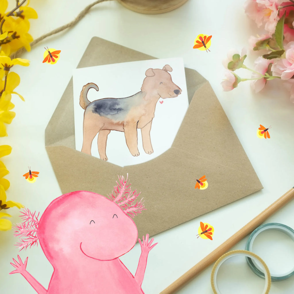 Grußkarte Airedale Terrier Glückwunschkarte, Ansichtskarten, Geburtstagskarte, Hochzeitskarte, Einladungskarte, Karte, Grußkarte, Klappkarte, Hund, Hunderasse, Rassehund, Hundebesitzer, Geschenk, Tierfreund, Schenken, Welpe