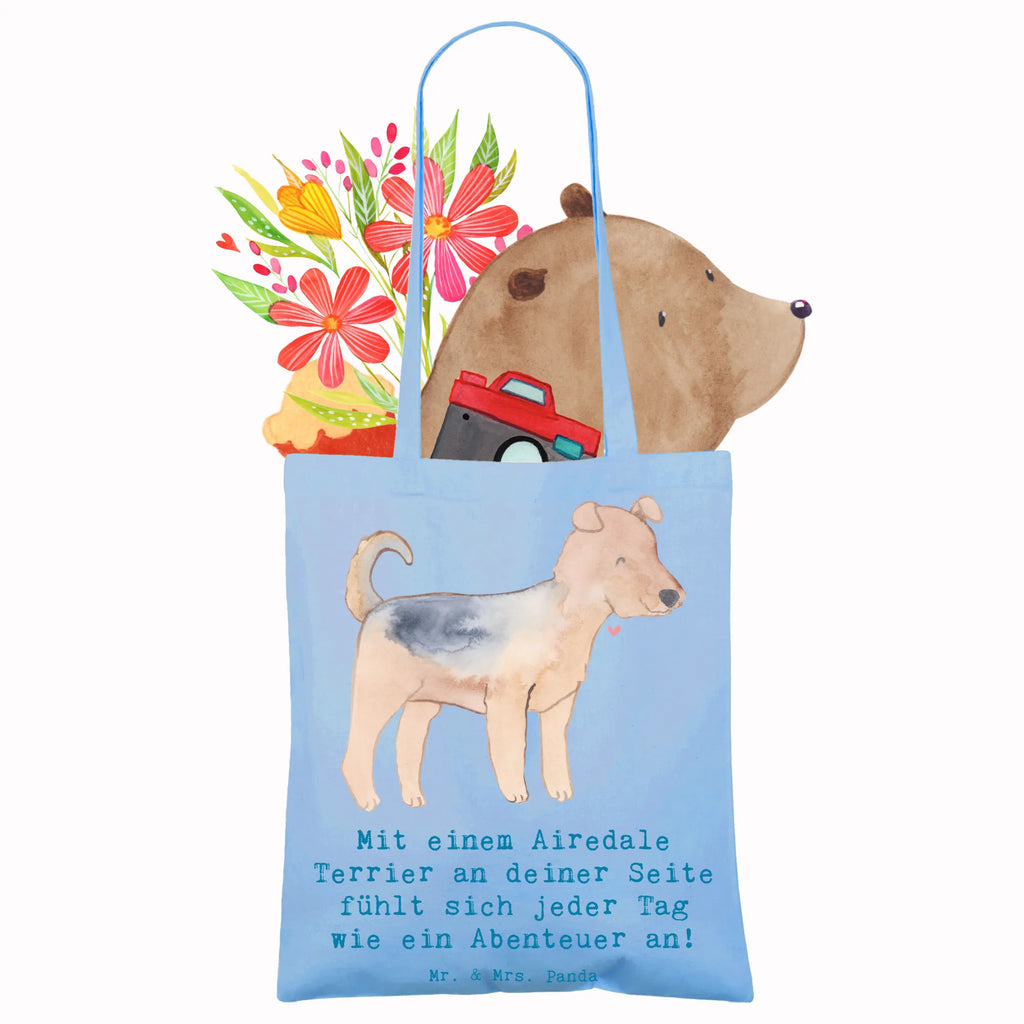 Tragetasche Airedale Terrier Abenteuer Laptoptasche, Beutel, Stofftasche, Jutebeutel, Strandtasche, Tasche, Tragetasche, Badetasche, Jutetasche, Schultertasche, Beuteltasche, Einkaufstasche, Stoffbeutel, Umhängetasche, Shopper, Einkaufstüte, Hund, Hunderasse, Rassehund, Hundebesitzer, Geschenk, Tierfreund, Schenken, Welpe