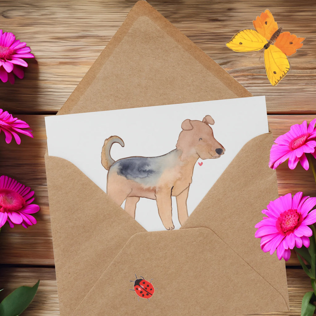 Deluxe Karte Airedale Terrier Abenteuer Hochzeitskarte, Glückwunschkarte, Grußkarte, Hochwertige Klappkarte, Karte, Geburtstagskarte, Klappkarte, Hochwertige Grußkarte, Einladungskarte, Hund, Hunderasse, Rassehund, Hundebesitzer, Geschenk, Tierfreund, Schenken, Welpe