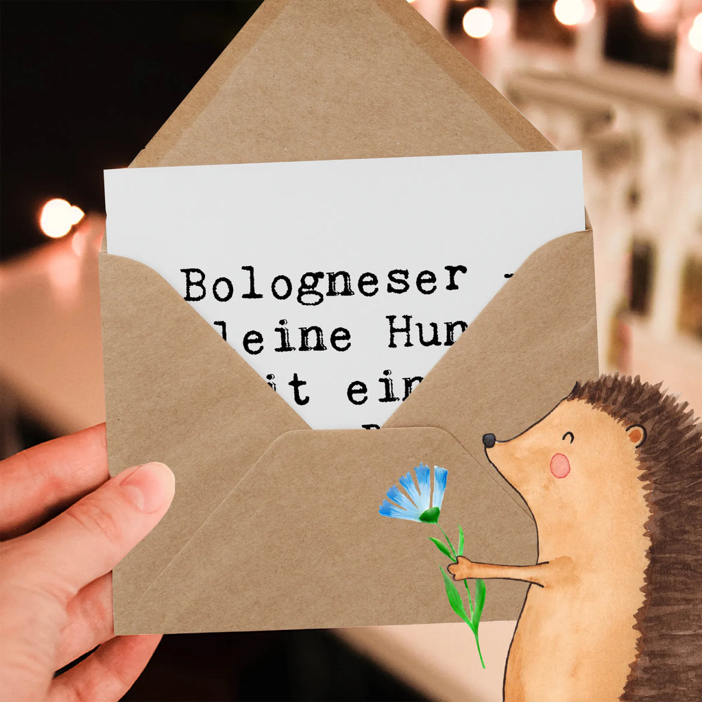 Deluxe Card Saying Bologneser - Kleine Hunde mit einer großen Persönlichkeit Karte, Einladungskarte, Grußkarte, Hochwertige Klappkarte, Geburtstagskarte, Hochwertige Grußkarte, Glückwunschkarte, Hochzeitskarte, Klappkarte, Hund, Hunderasse, Rassehund, Hundebesitzer, Geschenk, Tierfreund, Schenken, Welpe
