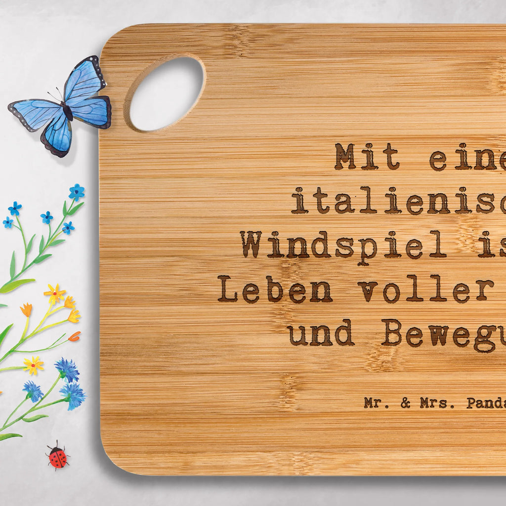 Bambus - deska do krojenia Przysłowie Mit einem italienischen Windspiel ist das Leben voller Freude und Bewegung. Pies, rasa psa, pies rasowy, właściciel psa, prezent, miłośnik zwierząt, dawanie, szczeniak