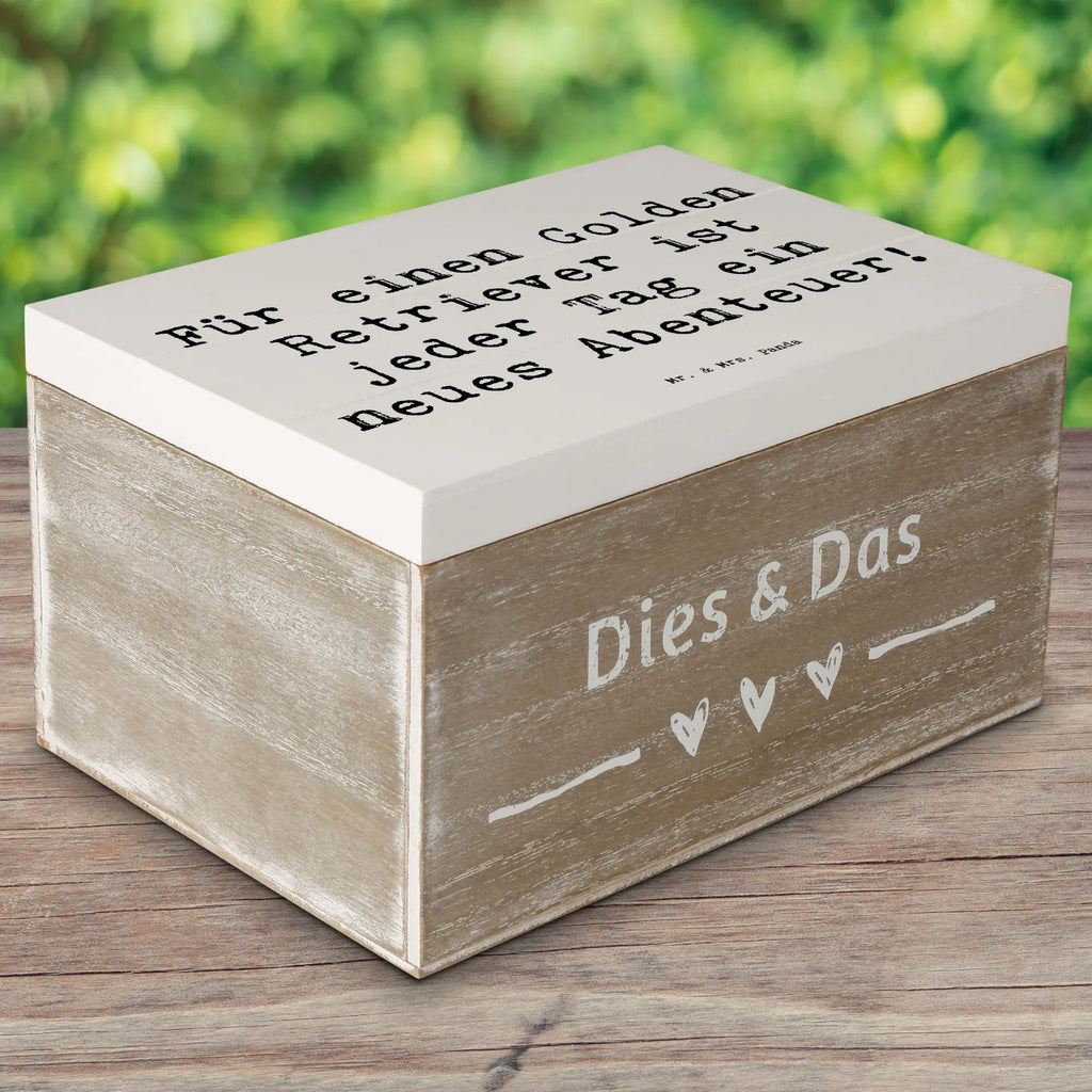 Holzkiste Spruch Golden Retriever Abenteuer Dekokiste, Kiste, Aufbewahrungsbox, XXL, Truhe, Holzkiste, Geschenkdose, Schatzkiste, Erinnerungsbox, Geschenkbox, Erinnerungskiste, Schatulle, Hund, Hunderasse, Rassehund, Hundebesitzer, Geschenk, Tierfreund, Schenken, Welpe
