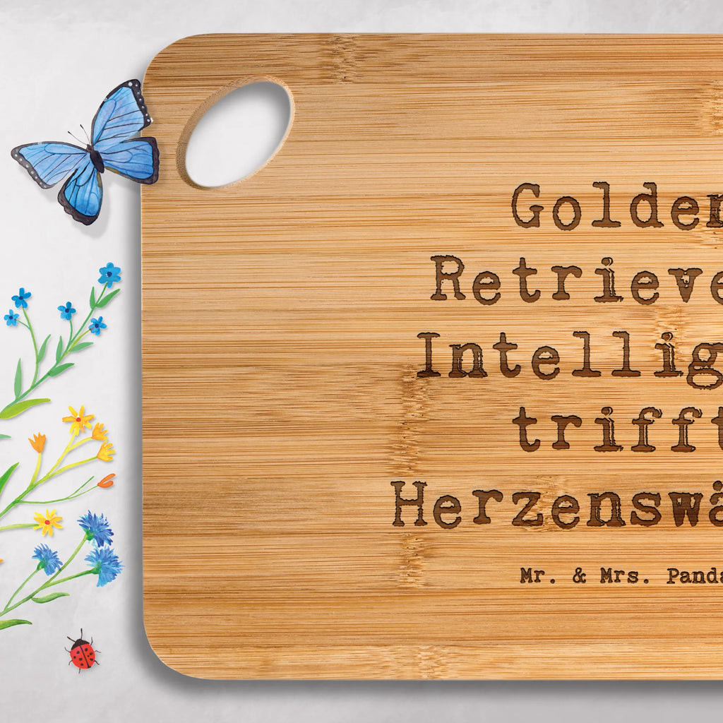 Bamboo chopping board Saying Golden Retriever: Intelligenz trifft Herzenswärme slices, cutting block, cutting board, carving board, dulcimer, board, wood, breakfast board, solid, engraving, nature, robust, kitchen board, breakfast, bamboo, kitchen, Dog, dog breed, purebred dog, dog owner, gift, animal lover, giving, puppy