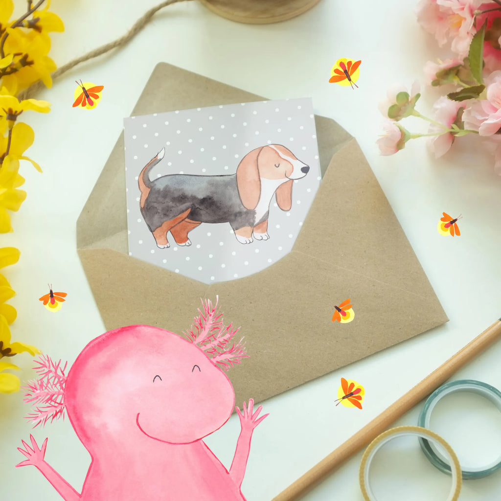 Greetings card Ein Basset Hound bringt Gemütlichkeit ins Leben. Glückwunschkarte, Karte, Einladungskarte, Klappkarte, Hochzeitskarte, Grußkarte, Geburtstagskarte, Ansichtskarten, Hund, Hunderasse, Rassehund, Hundebesitzer, Geschenk, Tierfreund, Schenken, Welpe