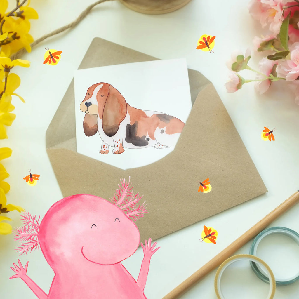 Greetings card Basset Hounds: Der perfekte Freund für entspannte Spazierrunden. Geburtstagskarte, Klappkarte, Grußkarte, Hochzeitskarte, Karte, Einladungskarte, Ansichtskarten, Glückwunschkarte, Hund, Hunderasse, Rassehund, Hundebesitzer, Geschenk, Tierfreund, Schenken, Welpe