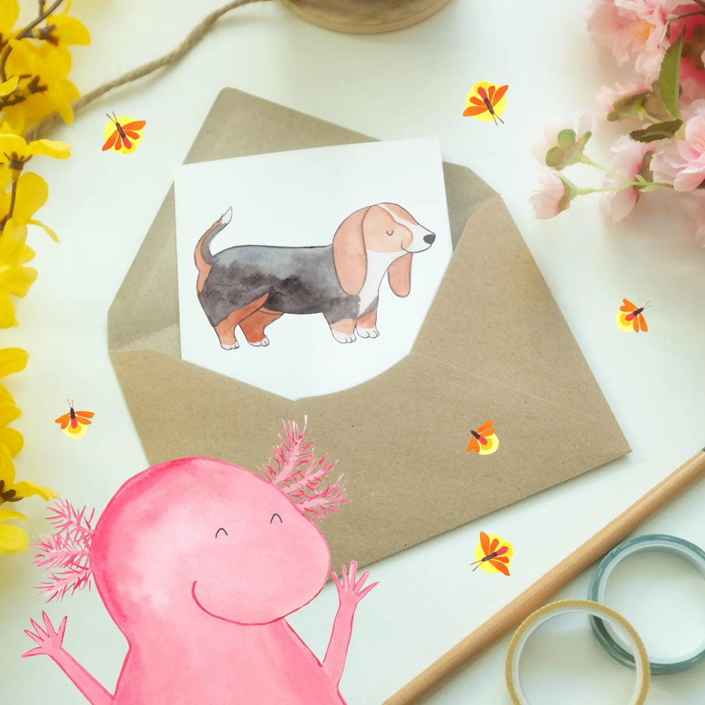 Greetings card Kleine Beine, große Persönlichkeit: Basset-Hounds sind einzigartig! Geburtstagskarte, Klappkarte, Glückwunschkarte, Einladungskarte, Karte, Ansichtskarten, Grußkarte, Hochzeitskarte, Hund, Hunderasse, Rassehund, Hundebesitzer, Geschenk, Tierfreund, Schenken, Welpe