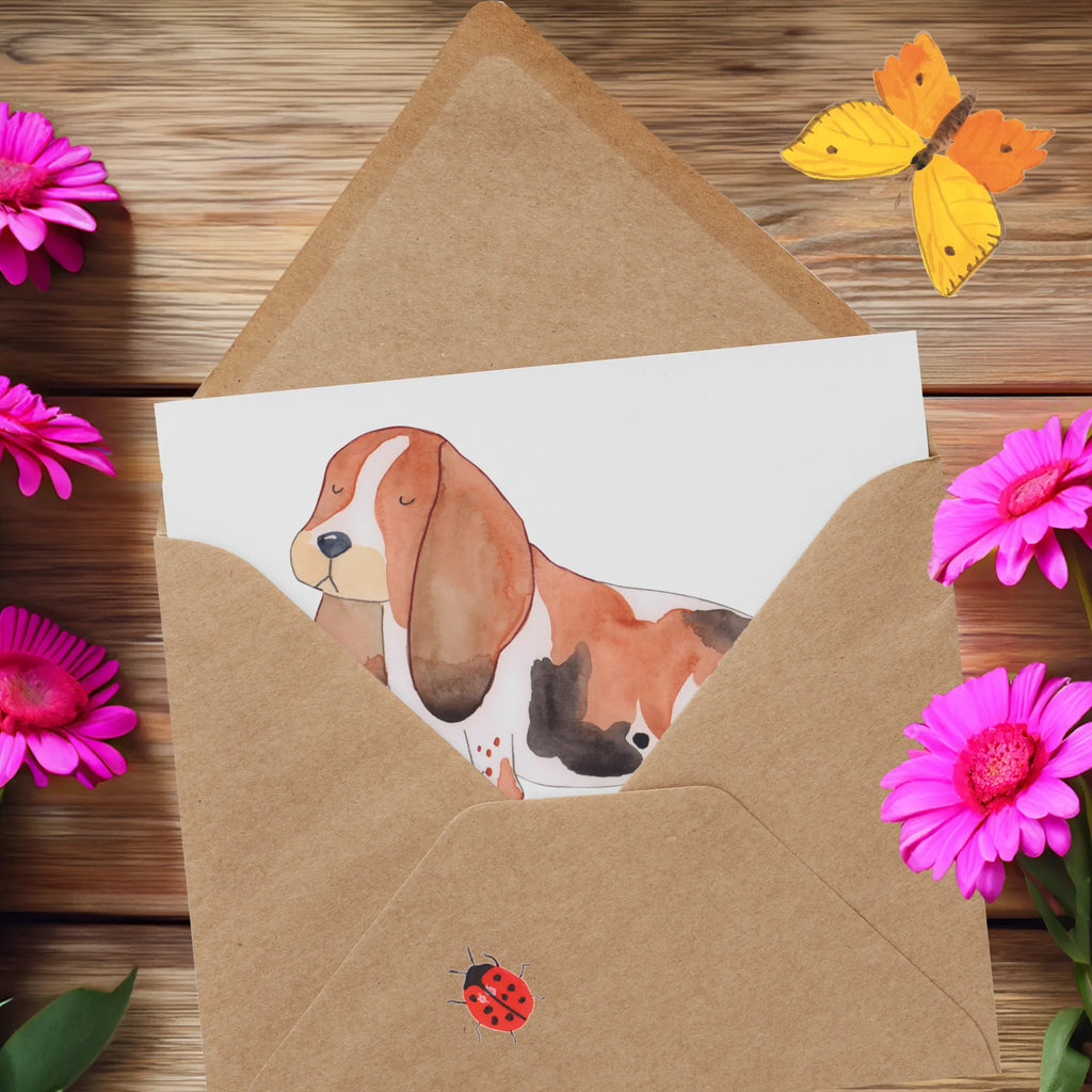 Deluxe Karte Basset Hound Freund Hochwertige Klappkarte, Karte, Klappkarte, Geburtstagskarte, Hochwertige Grußkarte, Einladungskarte, Glückwunschkarte, Grußkarte, Hochzeitskarte, Hund, Hunderasse, Rassehund, Hundebesitzer, Geschenk, Tierfreund, Schenken, Welpe