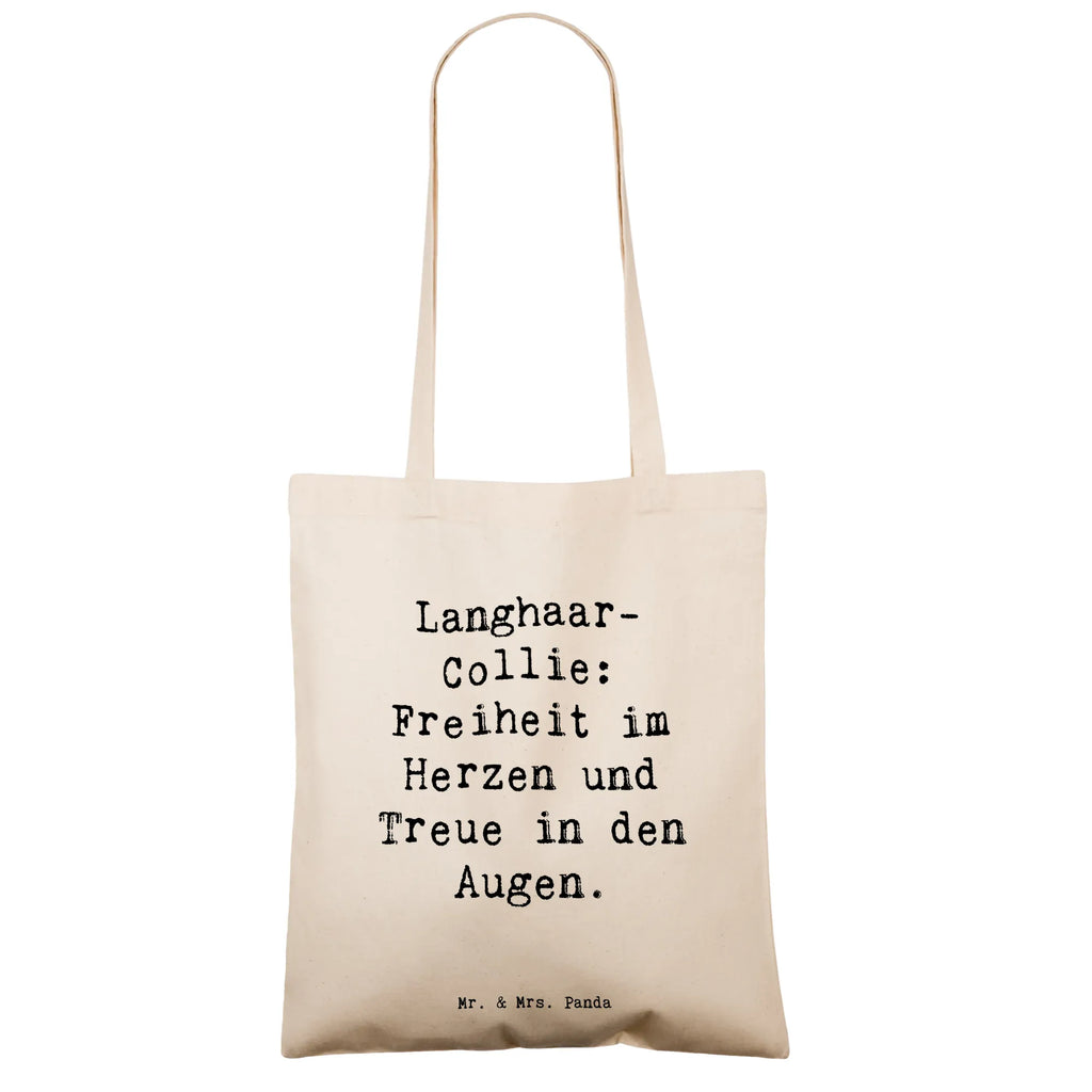 Tote bag Saying Langhaar-Collie: Freiheit im Herzen und Treue in den Augen. Badetasche, Beutel, Einkaufstüte, Einkaufstasche, Shopper, Tasche, Schultertasche, Beuteltasche, Umhängetasche, Laptoptasche, Strandtasche, Tragetasche, Jutetasche, Jutebeutel, Stofftasche, Stoffbeutel, Hund, Hunderasse, Rassehund, Hundebesitzer, Geschenk, Tierfreund, Schenken, Welpe