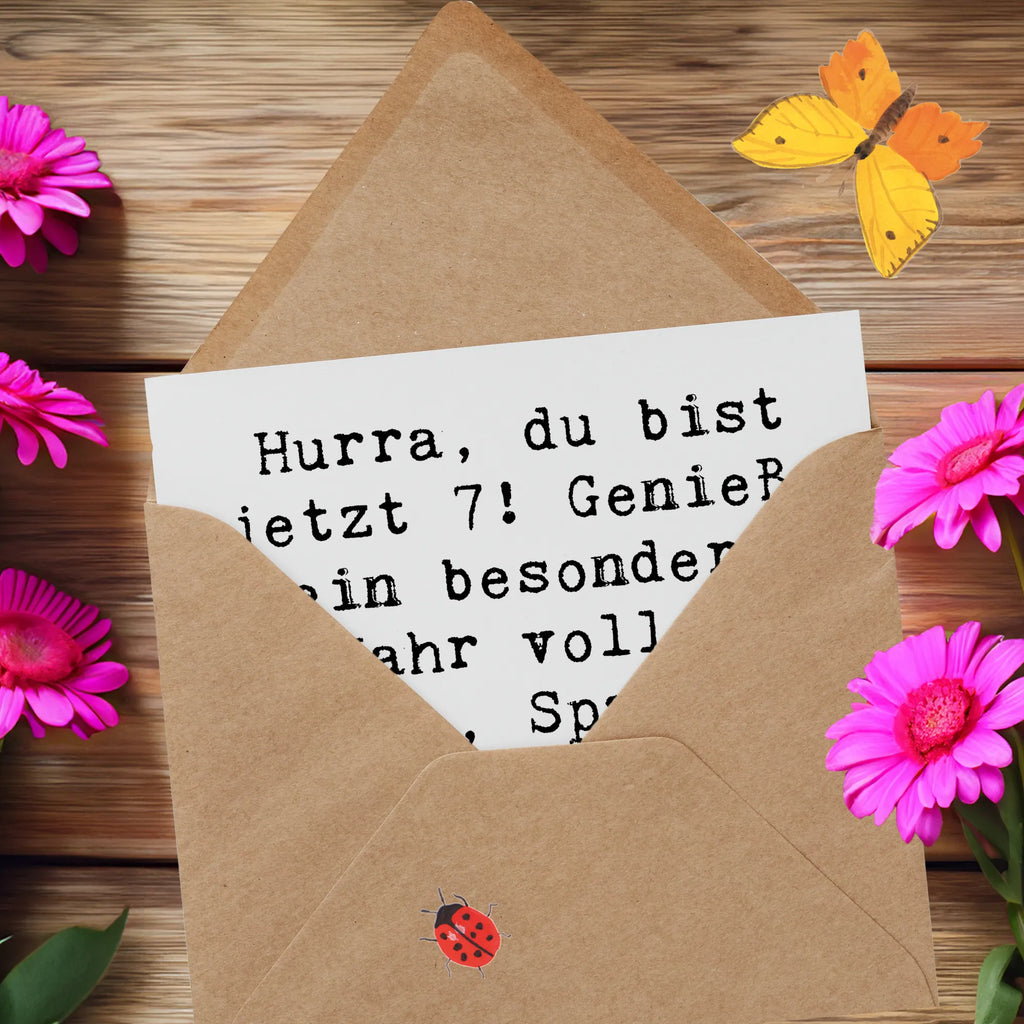 Deluxe Karte Spruch 7. Geburtstag Klappkarte, Hochwertige Klappkarte, Karte, Grußkarte, Hochzeitskarte, Hochwertige Grußkarte, Glückwunschkarte, Geburtstagskarte, Einladungskarte, Geburtstag, Geburtstagsgeschenk, Geschenk