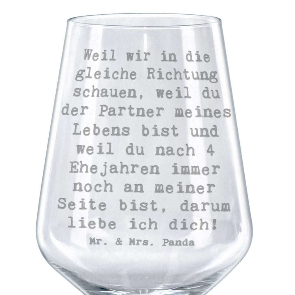 Red Wine Glass Saying Weil wir in die gleiche Richtung schauen, weil du der Partner meines Lebens bist und weil du nach 4 Ehejahren immer noch an meiner Seite bist, darum liebe ich dich! Wedding, marriage, gifts