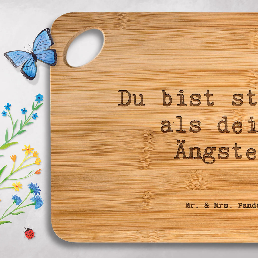 Bamboo chopping board Saying Du bist stärker als deine Ängste! dulcimer, robust, kitchen, breakfast board, cutting block, engraving, wood, breakfast, nature, carving board, slices, kitchen board, bamboo, board, cutting board, solid