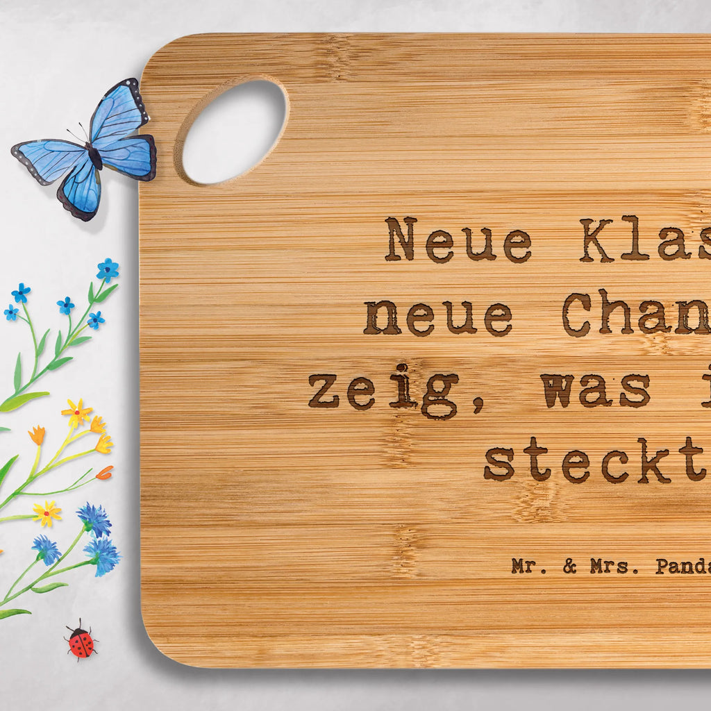 Bamboo chopping board Saying Neue Klasse, neue Chance - zeig, was in dir steckt! cutting block, breakfast, slices, breakfast board, kitchen, solid, nature, dulcimer, kitchen board, cutting board, robust, board, wood, engraving, bamboo, carving board