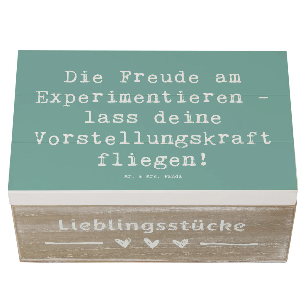 Wooden chest Saying Die Freude am Experimentieren - lass deine Vorstellungskraft fliegen! XXL, Schatulle, Erinnerungsbox, Geschenkbox, Aufbewahrungsbox, Dekokiste, Geschenkdose, Truhe, Kiste, Schatzkiste, Erinnerungskiste, Holzkiste