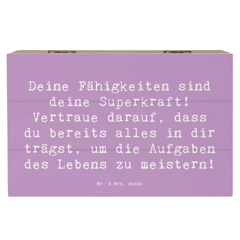 Wooden chest Saying Deine Fähigkeiten sind deine Superkraft! Vertraue darauf, dass du bereits alles in dir trägst, um die Aufgaben des Lebens zu meistern! Schatulle, Erinnerungskiste, Geschenkbox, Holzkiste, Geschenkdose, Kiste, Schatzkiste, Truhe, XXL, Dekokiste, Aufbewahrungsbox, Erinnerungsbox