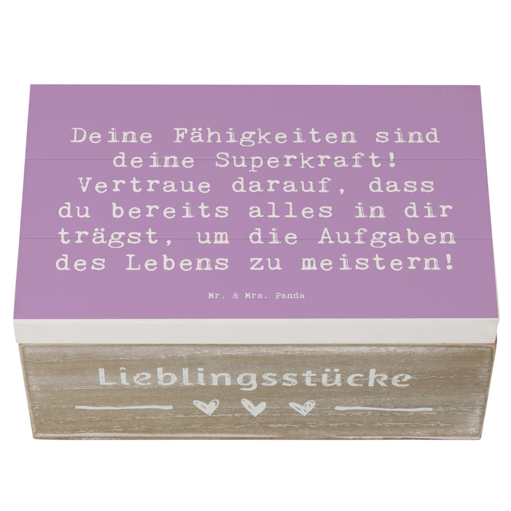 Wooden chest Saying Deine Fähigkeiten sind deine Superkraft! Vertraue darauf, dass du bereits alles in dir trägst, um die Aufgaben des Lebens zu meistern! Schatulle, Erinnerungskiste, Geschenkbox, Holzkiste, Geschenkdose, Kiste, Schatzkiste, Truhe, XXL, Dekokiste, Aufbewahrungsbox, Erinnerungsbox