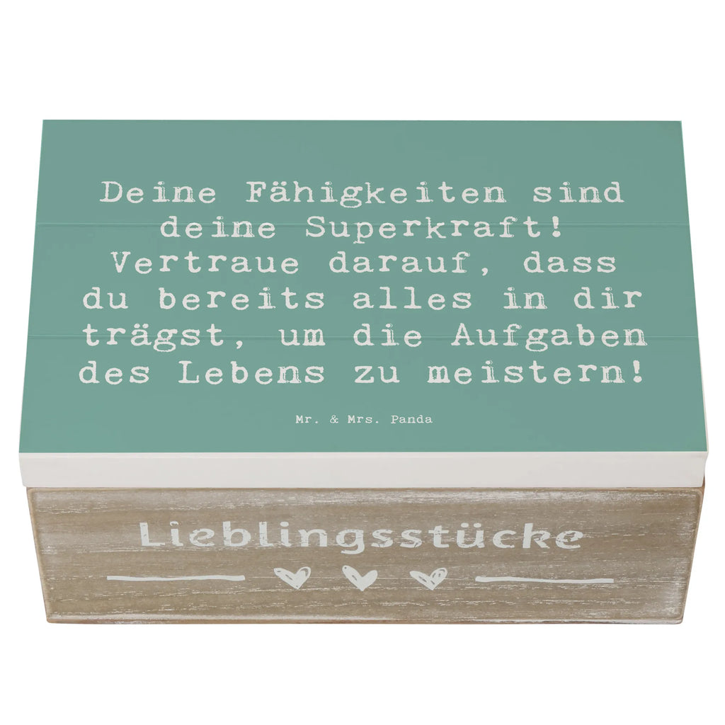 Wooden chest Saying Deine Fähigkeiten sind deine Superkraft! Vertraue darauf, dass du bereits alles in dir trägst, um die Aufgaben des Lebens zu meistern! Schatulle, Erinnerungskiste, Geschenkbox, Holzkiste, Geschenkdose, Kiste, Schatzkiste, Truhe, XXL, Dekokiste, Aufbewahrungsbox, Erinnerungsbox