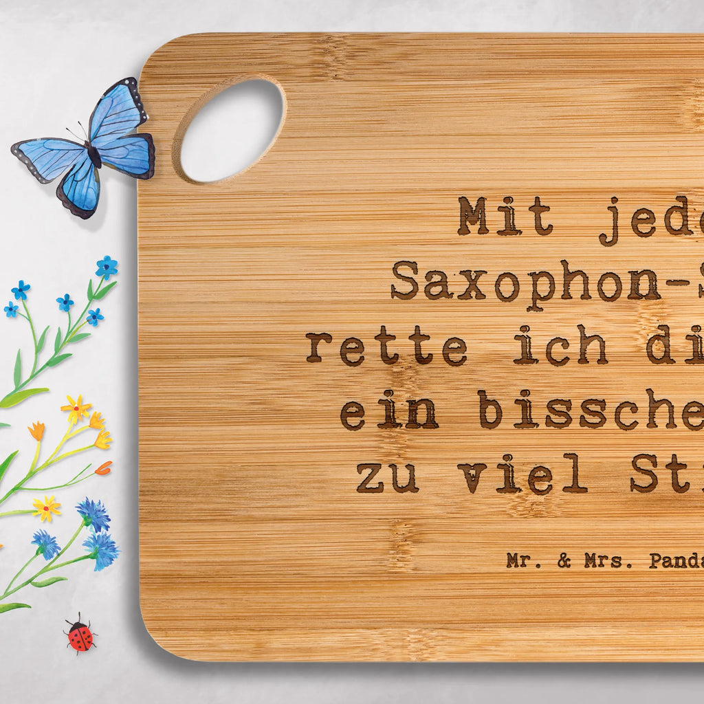 Bamboo chopping board Saying Mit jedem Saxophon-Solo rette ich die Welt ein bisschen vor zu viel Stille! board, cutting block, dulcimer, bamboo, slices, breakfast board, nature, cutting board, engraving, wood, kitchen, breakfast, robust, carving board, solid, kitchen board, Instruments, gifts for musicians, music enthusiasts