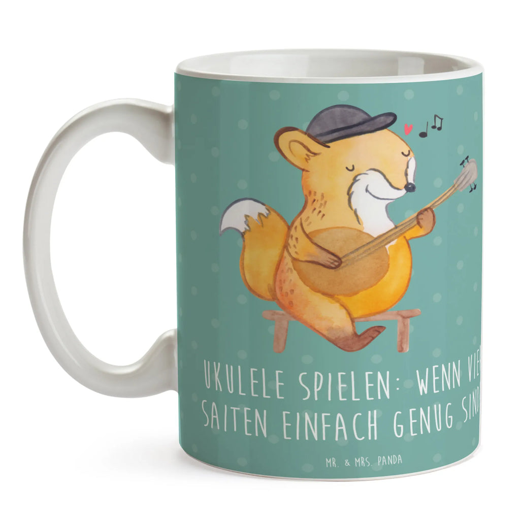 Mug Ukulele spielen: Wenn vier Saiten einfach genug sind! Tasse, Kaffeetasse, Tasse mit Zitaten, Geschenktasse, Keramiktasse, Bürotasse, Teetasse, Porzellantasse, Tasse mit Motiven, Instrumente, Geschenke Musiker, Musikliebhaber