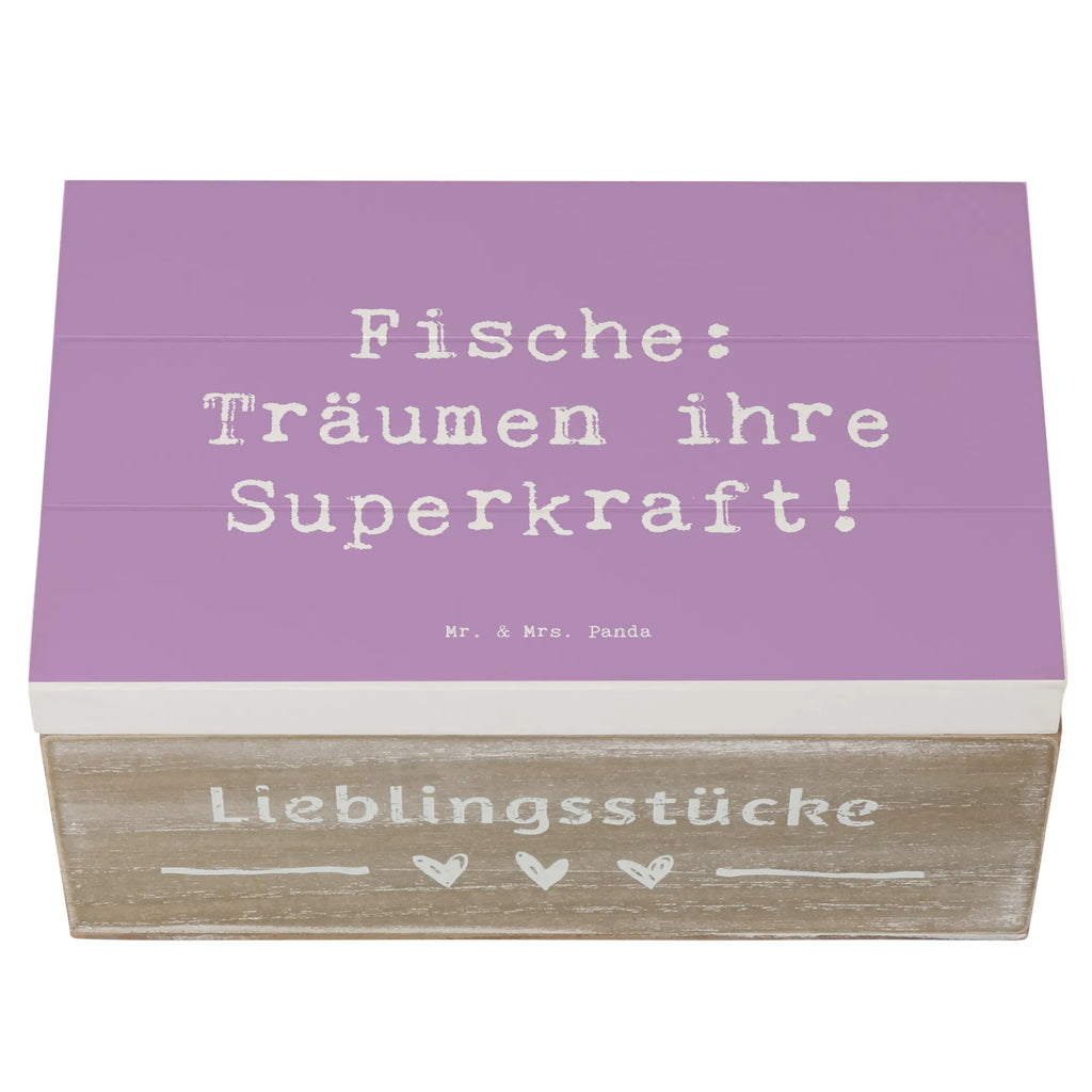 Wooden chest Saying Fische: Träumen ihre Superkraft! Erinnerungsbox, Geschenkdose, Geschenkbox, XXL, Holzkiste, Schatzkiste, Kiste, Erinnerungskiste, Aufbewahrungsbox, Schatulle, Dekokiste, Truhe, Tierkreiszeichen, Sternzeichen, Horoskop, Astrologie, Aszendent