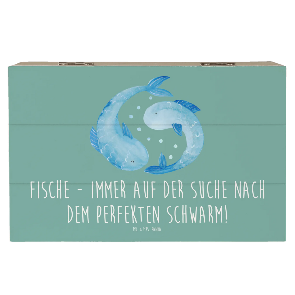 Wooden chest Fische - immer auf der Suche nach dem perfekten Schwarm! Geschenkbox, Erinnerungsbox, Kiste, Dekokiste, XXL, Schatzkiste, Aufbewahrungsbox, Holzkiste, Truhe, Erinnerungskiste, Schatulle, Geschenkdose, Tierkreiszeichen, Sternzeichen, Horoskop, Astrologie, Aszendent