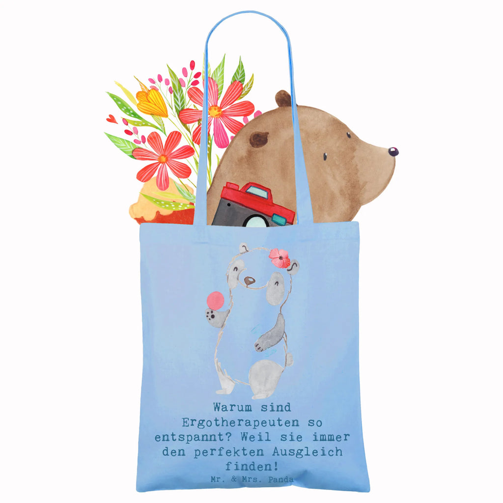 Tote bag Warum sind Ergotherapeuten so entspannt? Weil sie immer den perfekten Ausgleich finden! Badetasche, Stofftasche, Einkaufstüte, Tasche, Umhängetasche, Strandtasche, Jutebeutel, Jutetasche, Schultertasche, Beutel, Shopper, Tragetasche, Stoffbeutel, Beuteltasche, Einkaufstasche, Laptoptasche, Beruf, Ausbildung, Jubiläum, Abschied, Rente, Kollege, Kollegin, Geschenk, Schenken, Arbeitskollege, Mitarbeiter, Firma, Danke, Dankeschön