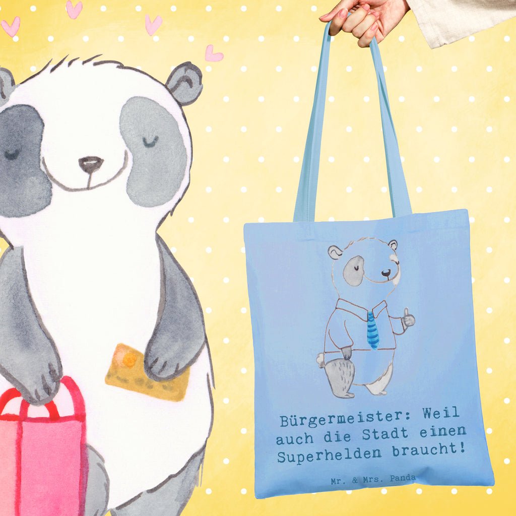 Tote bag Bürgermeister: Weil auch die Stadt einen Superhelden braucht! Tasche, Shopper, Tragetasche, Umhängetasche, Schultertasche, Einkaufstasche, Stofftasche, Beuteltasche, Stoffbeutel, Jutebeutel, Einkaufstüte, Jutetasche, Strandtasche, Laptoptasche, Beutel, Badetasche, Beruf, Ausbildung, Jubiläum, Abschied, Rente, Kollege, Kollegin, Geschenk, Schenken, Arbeitskollege, Mitarbeiter, Firma, Danke, Dankeschön