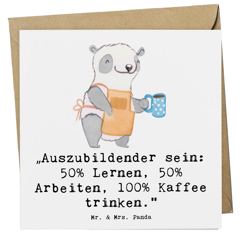 Deluxe Card „Auszubildender sein: 50% Lernen, 50% Arbeiten, 100% Kaffee trinken.“ Einladungskarte, Grußkarte, Karte, Glückwunschkarte, Hochzeitskarte, Geburtstagskarte, Hochwertige Klappkarte, Hochwertige Grußkarte, Klappkarte, Beruf, Ausbildung, Jubiläum, Abschied, Rente, Kollege, Kollegin, Geschenk, Schenken, Arbeitskollege, Mitarbeiter, Firma, Danke, Dankeschön