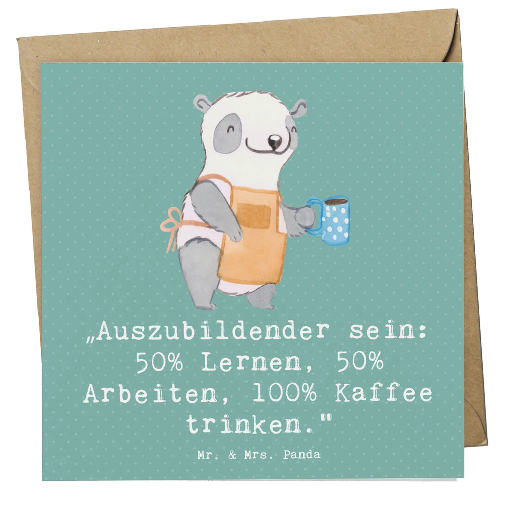 Deluxe Card „Auszubildender sein: 50% Lernen, 50% Arbeiten, 100% Kaffee trinken.“ Einladungskarte, Grußkarte, Karte, Glückwunschkarte, Hochzeitskarte, Geburtstagskarte, Hochwertige Klappkarte, Hochwertige Grußkarte, Klappkarte, Beruf, Ausbildung, Jubiläum, Abschied, Rente, Kollege, Kollegin, Geschenk, Schenken, Arbeitskollege, Mitarbeiter, Firma, Danke, Dankeschön