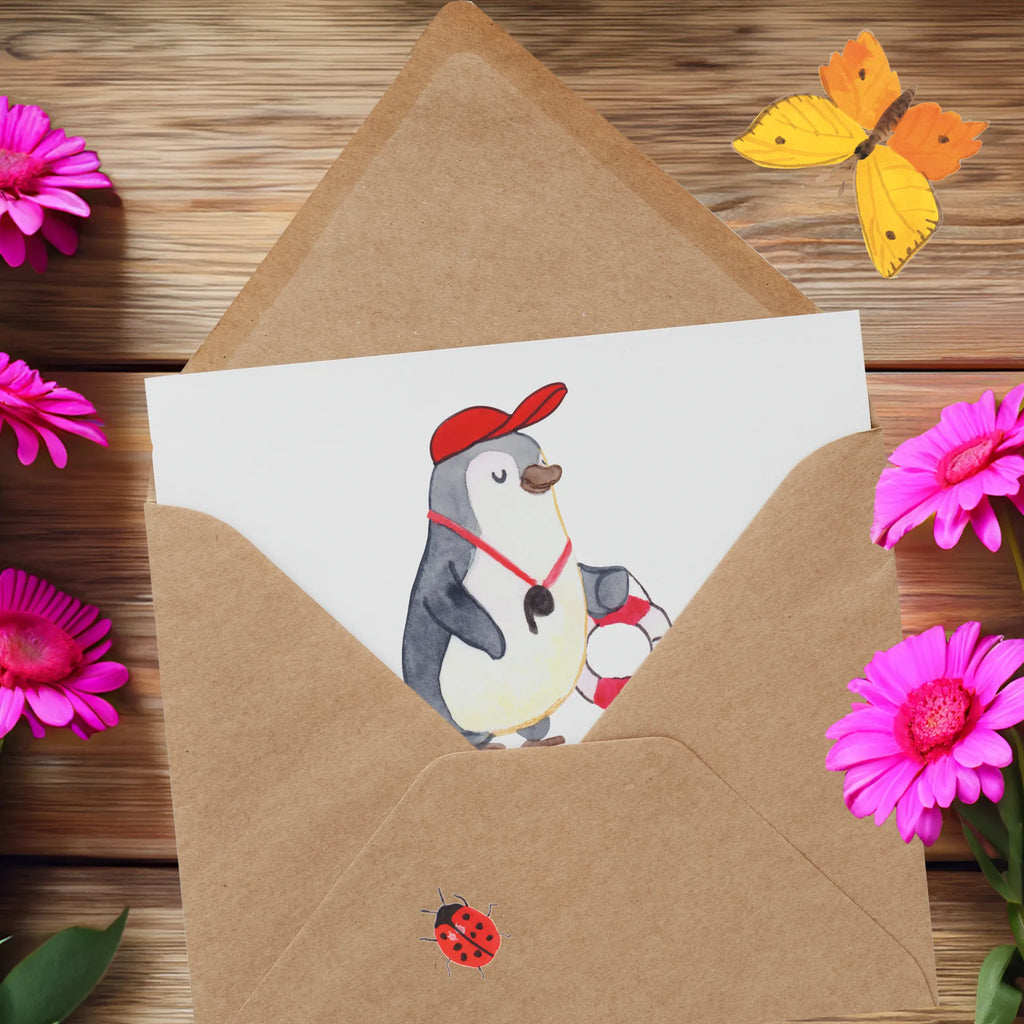 Deluxe Card Hinter jedem entspannten Schwimmer steht ein wachsamer Bademeister. Einladungskarte, Klappkarte, Geburtstagskarte, Hochzeitskarte, Hochwertige Klappkarte, Karte, Hochwertige Grußkarte, Glückwunschkarte, Grußkarte, Beruf, Ausbildung, Jubiläum, Abschied, Rente, Kollege, Kollegin, Geschenk, Schenken, Arbeitskollege, Mitarbeiter, Firma, Danke, Dankeschön