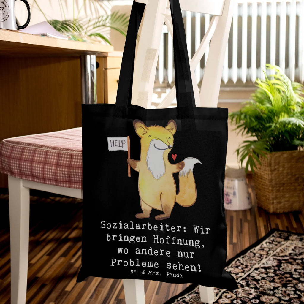 Tote bag Sozialarbeiter: Wir bringen Hoffnung, wo andere nur Probleme sehen! Stofftasche, Schultertasche, Shopper, Badetasche, Beutel, Laptoptasche, Tasche, Jutebeutel, Beuteltasche, Einkaufstasche, Stoffbeutel, Strandtasche, Jutetasche, Umhängetasche, Tragetasche, Einkaufstüte, Beruf, Ausbildung, Jubiläum, Abschied, Rente, Kollege, Kollegin, Geschenk, Schenken, Arbeitskollege, Mitarbeiter, Firma, Danke, Dankeschön