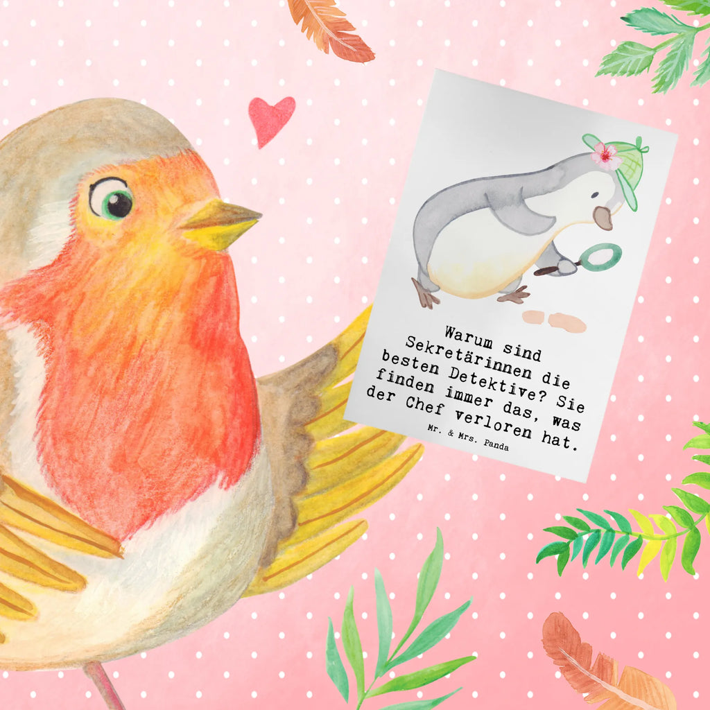 Greetings card Warum sind Sekretärinnen die besten Detektive? Sie finden immer das, was der Chef verloren hat. Karte, Geburtstagskarte, Hochzeitskarte, Einladungskarte, Grußkarte, Glückwunschkarte, Klappkarte, Ansichtskarten, Beruf, Ausbildung, Jubiläum, Abschied, Rente, Kollege, Kollegin, Geschenk, Schenken, Arbeitskollege, Mitarbeiter, Firma, Danke, Dankeschön