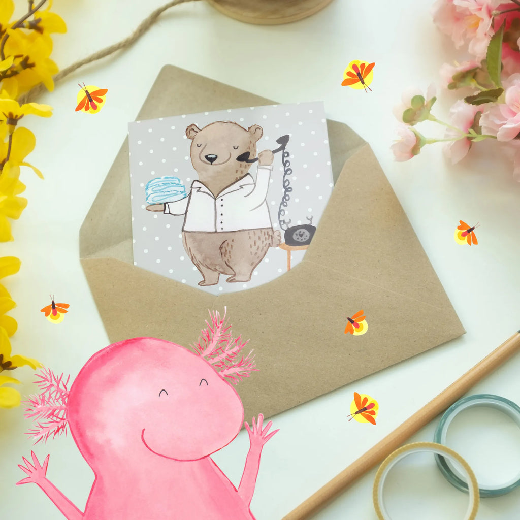 Grußkarte Ein Hotelfachmann weiß, dass der Check-in nie wirklich endet. Grußkarte, Glückwunschkarte, Hochzeitskarte, Einladungskarte, Karte, Geburtstagskarte, Klappkarte, Ansichtskarten, Beruf, Ausbildung, Jubiläum, Abschied, Rente, Kollege, Kollegin, Geschenk, Schenken, Arbeitskollege, Mitarbeiter, Firma, Danke, Dankeschön