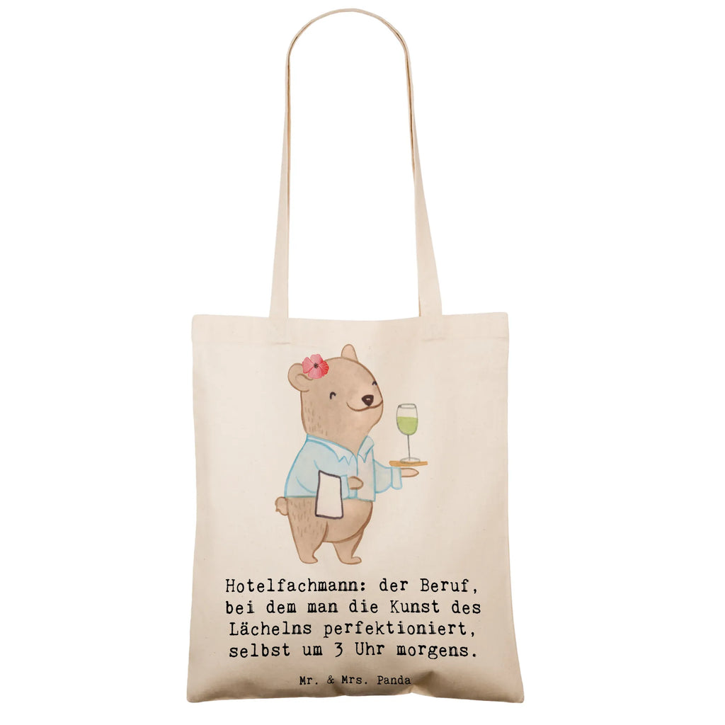 Tragetasche Hotelfachmann: der Beruf, bei dem man die Kunst des Lächelns perfektioniert, selbst um 3 Uhr morgens. Einkaufstüte, Einkaufstasche, Strandtasche, Tasche, Beuteltasche, Stoffbeutel, Jutetasche, Tragetasche, Beutel, Stofftasche, Umhängetasche, Laptoptasche, Badetasche, Jutebeutel, Schultertasche, Shopper, Beruf, Ausbildung, Jubiläum, Abschied, Rente, Kollege, Kollegin, Geschenk, Schenken, Arbeitskollege, Mitarbeiter, Firma, Danke, Dankeschön