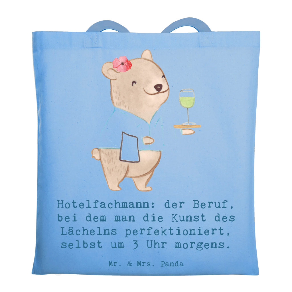 Tragetasche Hotelfachmann: der Beruf, bei dem man die Kunst des Lächelns perfektioniert, selbst um 3 Uhr morgens. Einkaufstüte, Einkaufstasche, Strandtasche, Tasche, Beuteltasche, Stoffbeutel, Jutetasche, Tragetasche, Beutel, Stofftasche, Umhängetasche, Laptoptasche, Badetasche, Jutebeutel, Schultertasche, Shopper, Beruf, Ausbildung, Jubiläum, Abschied, Rente, Kollege, Kollegin, Geschenk, Schenken, Arbeitskollege, Mitarbeiter, Firma, Danke, Dankeschön