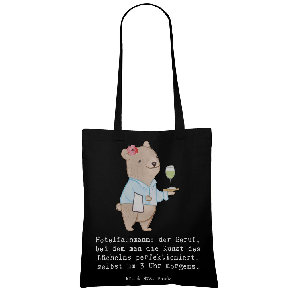 Tragetasche Hotelfachmann: der Beruf, bei dem man die Kunst des Lächelns perfektioniert, selbst um 3 Uhr morgens. Einkaufstüte, Einkaufstasche, Strandtasche, Tasche, Beuteltasche, Stoffbeutel, Jutetasche, Tragetasche, Beutel, Stofftasche, Umhängetasche, Laptoptasche, Badetasche, Jutebeutel, Schultertasche, Shopper, Beruf, Ausbildung, Jubiläum, Abschied, Rente, Kollege, Kollegin, Geschenk, Schenken, Arbeitskollege, Mitarbeiter, Firma, Danke, Dankeschön