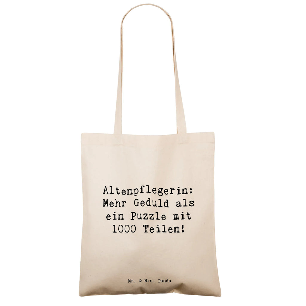 Tote bag Saying Altenpflegerin: Mehr Geduld als ein Puzzle mit 1000 Teilen! Jutebeutel, Beutel, Tasche, Einkaufstasche, Laptoptasche, Schultertasche, Stoffbeutel, Einkaufstüte, Shopper, Tragetasche, Umhängetasche, Jutetasche, Beuteltasche, Badetasche, Strandtasche, Stofftasche, Beruf, Ausbildung, Jubiläum, Abschied, Rente, Kollege, Kollegin, Geschenk, Schenken, Arbeitskollege, Mitarbeiter, Firma, Danke, Dankeschön