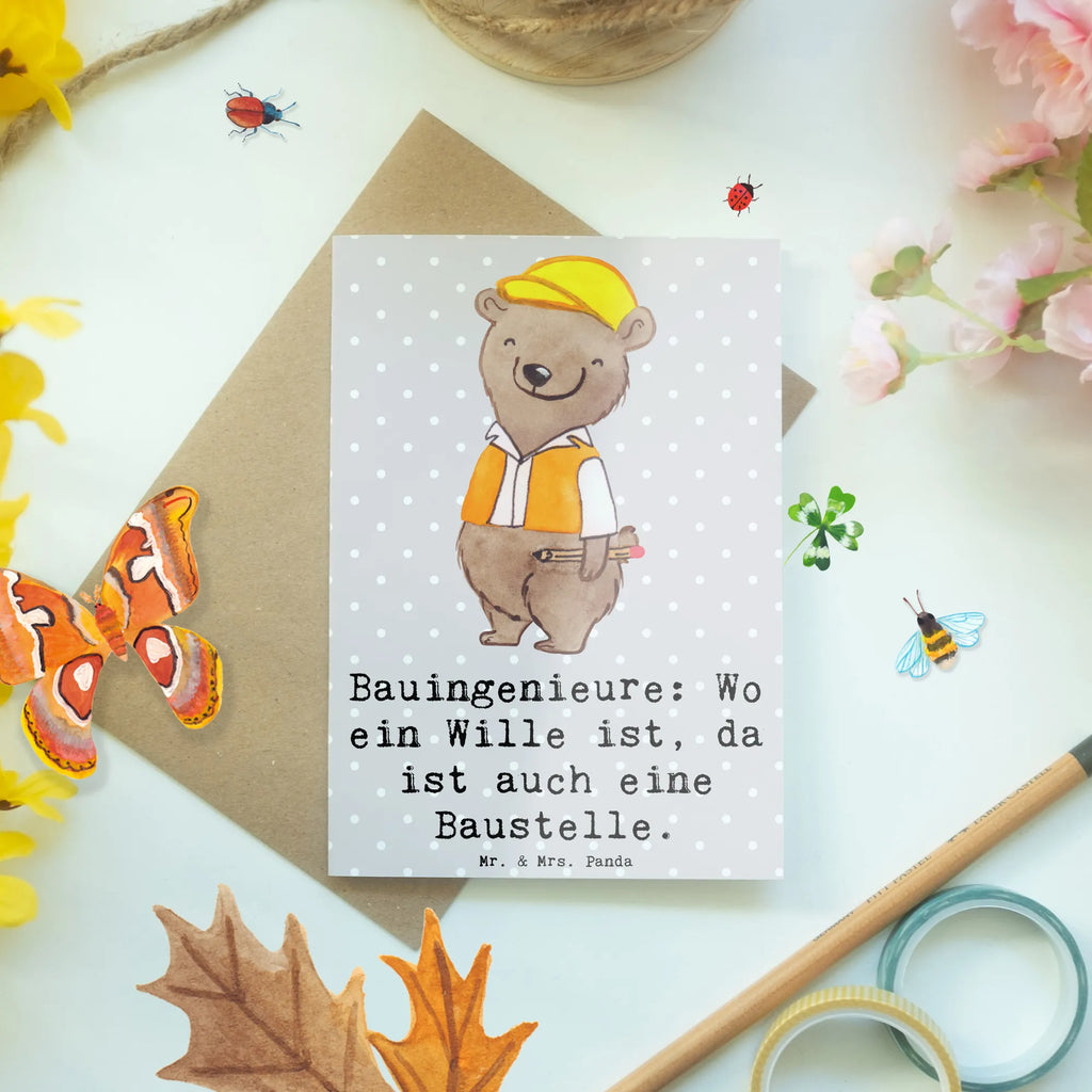 Greetings card Bauingenieure: Wo ein Wille ist, da ist auch eine Baustelle. Glückwunschkarte, Karte, Einladungskarte, Hochzeitskarte, Ansichtskarten, Klappkarte, Grußkarte, Geburtstagskarte, Beruf, Ausbildung, Jubiläum, Abschied, Rente, Kollege, Kollegin, Geschenk, Schenken, Arbeitskollege, Mitarbeiter, Firma, Danke, Dankeschön